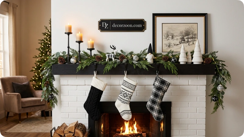 Create a Black and White Christmas Mantel