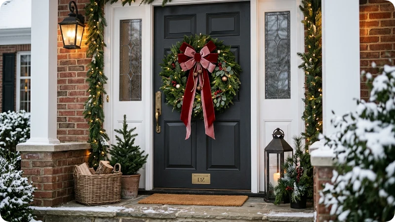 Door a Pink and Red Christmas Welcome