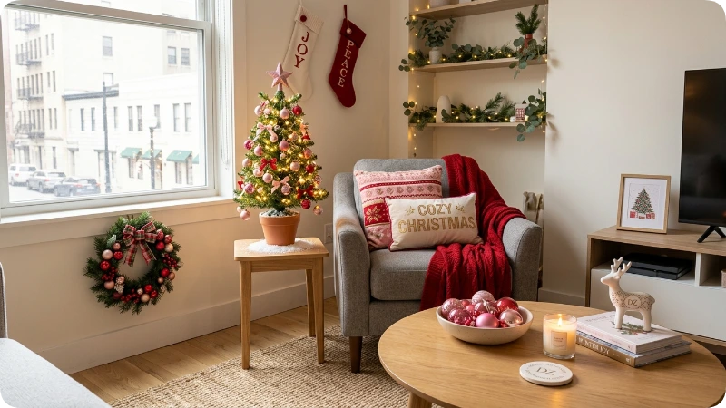 Red Christmas Decor in Small Spaces