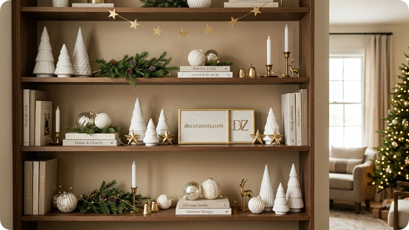 Shelves With White and Gold Layers