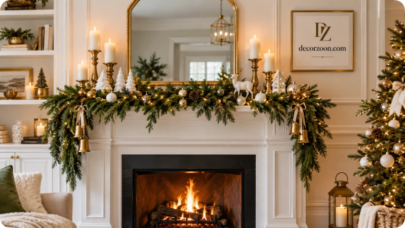 White and Gold Christmas Mantel