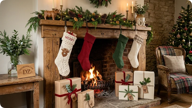 Add Highland Cow Stockings and Gift Decorations