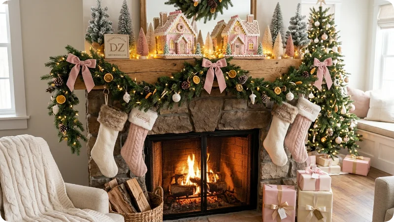 Add Pink Gingerbread Decor to the Christmas Mantel