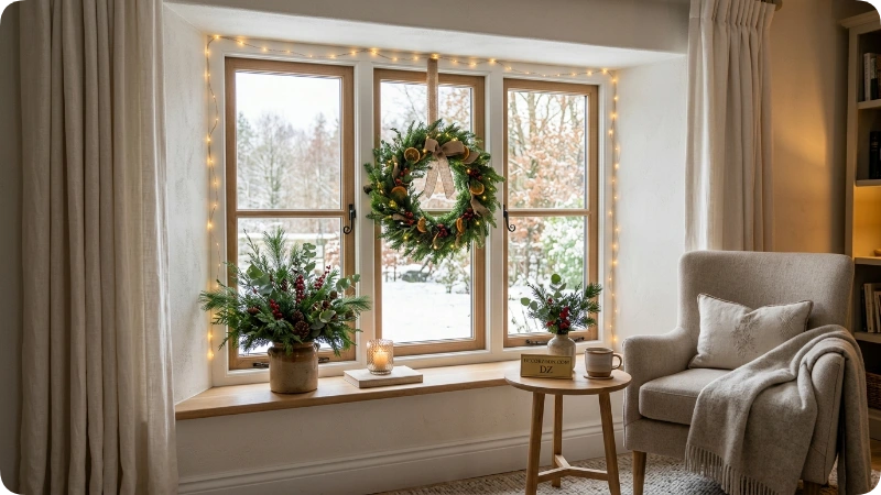 Christmas Decor to Windows and Windowsills