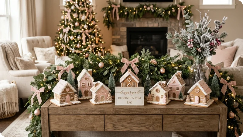 Combine Pink Gingerbread Decor With Natural Greenery