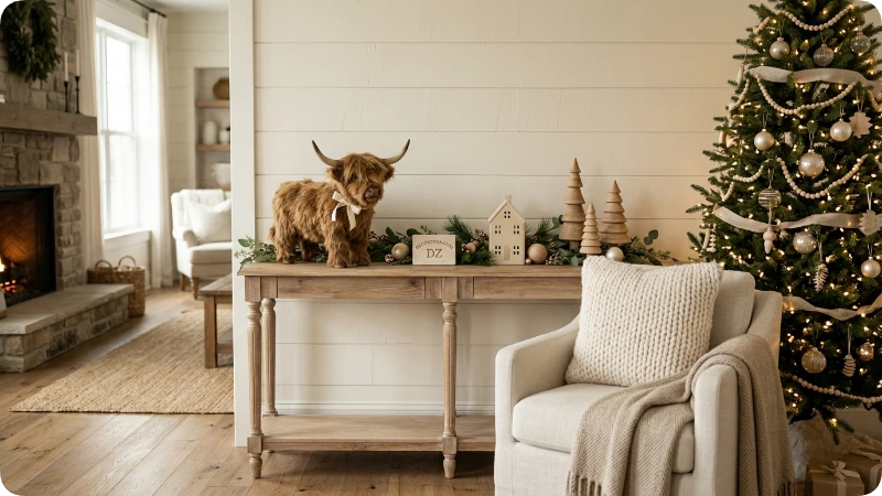 Create a Neutral Highland Cow Christmas Theme
