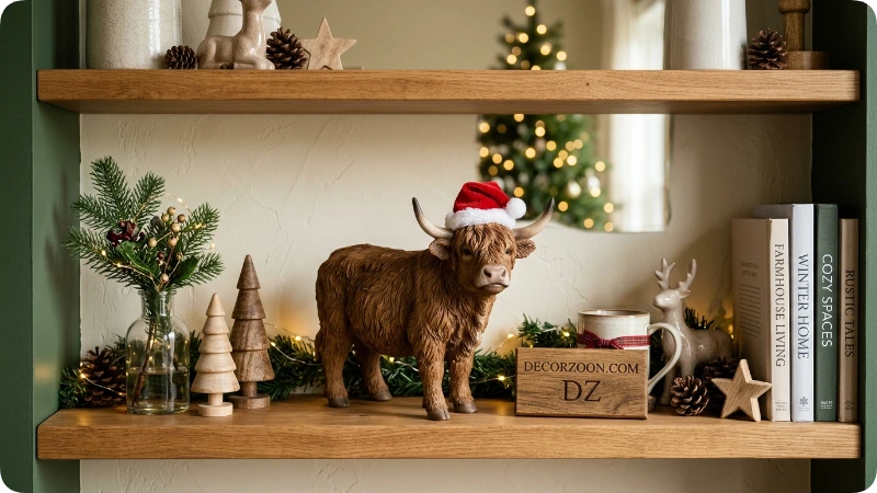 Create a Rustic Highland Cow Christmas Shelf