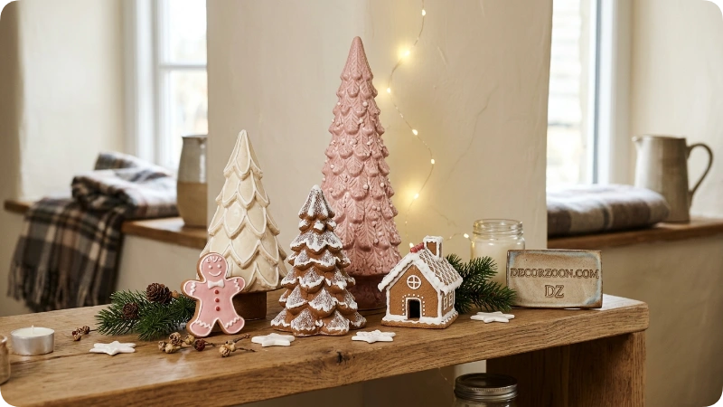 Decorate Shelves With Pink Gingerbread Trees