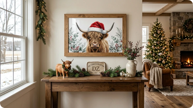 Display Highland Cow Christmas Wall Art