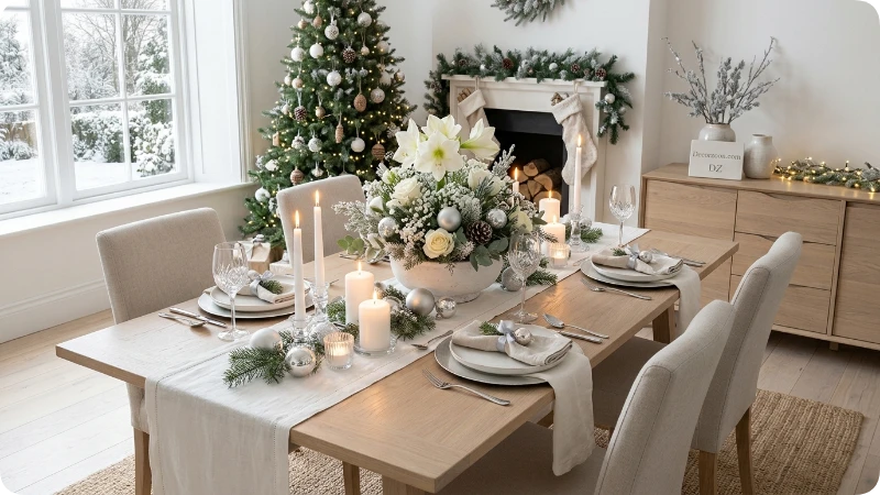 Elegant White and Silver Winter Centerpiece