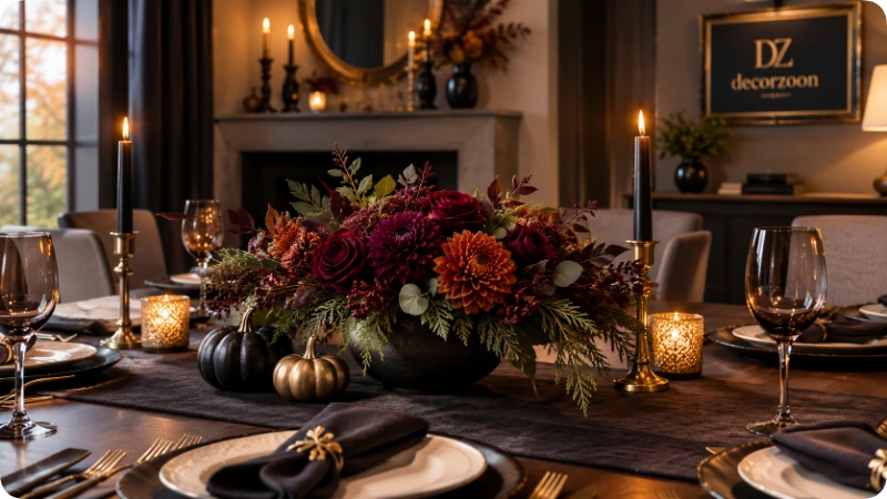 Low Floral Centerpiece With Dark Foliage