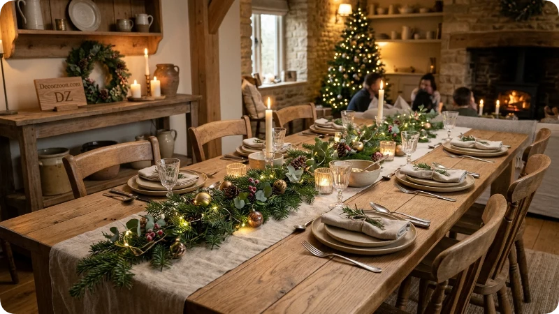 Natural Evergreen Garland With Warm Lights