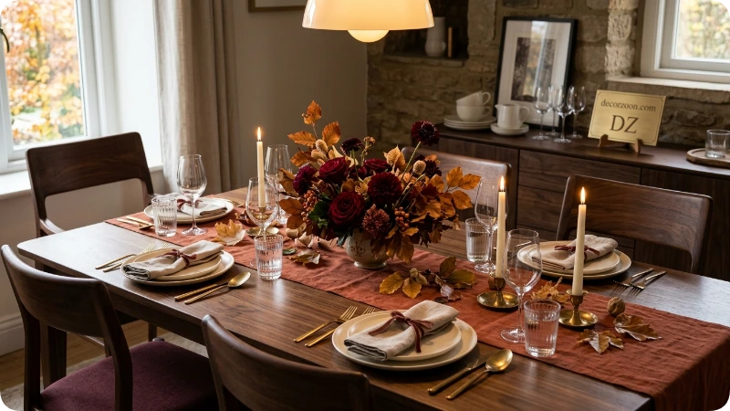 Set a Burgundy, Rust, and Gold Fall Table