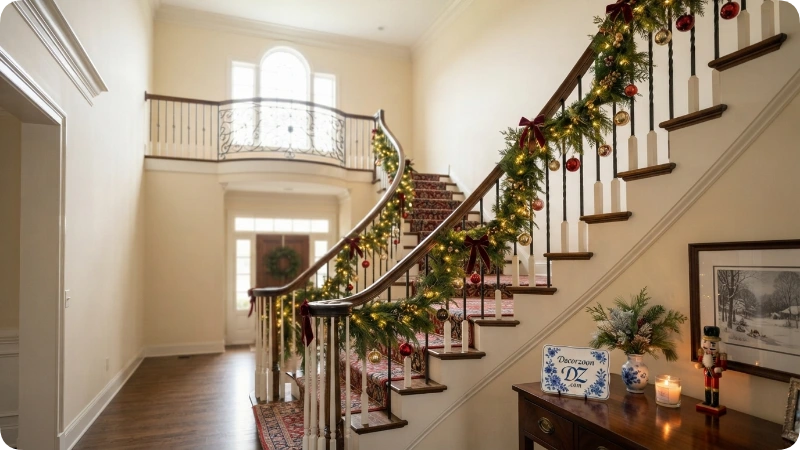Staircases and Vertical Spaces for Christmas Greenery