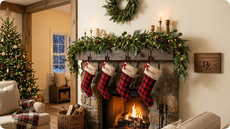 Style a Buffalo Plaid Christmas Mantel