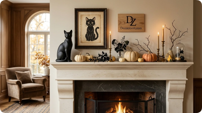 Style a Black Cat Halloween Mantel