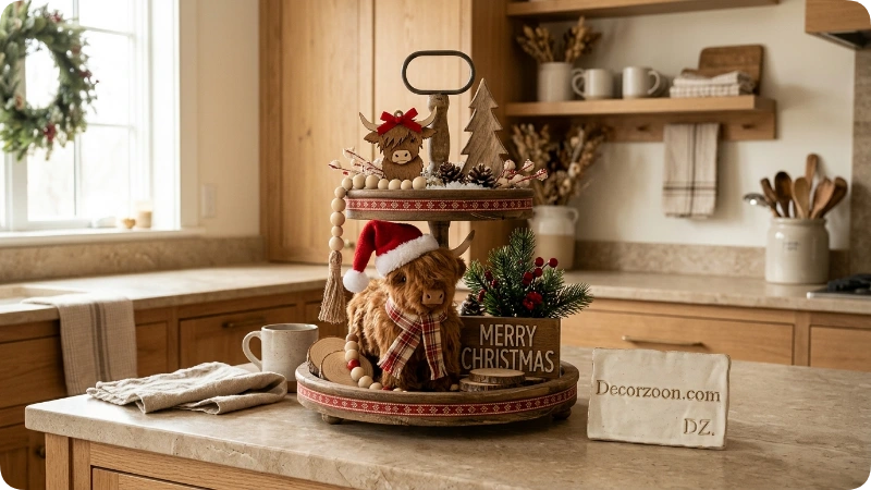 Style a Highland Cow Christmas Tiered Tray