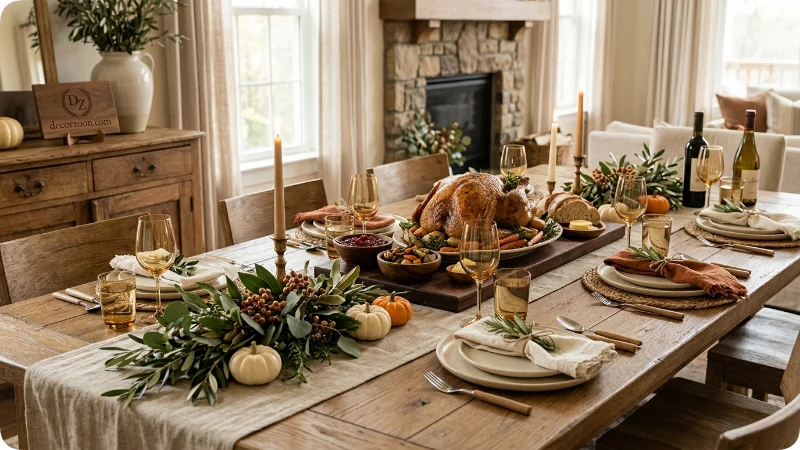 Style a Natural Thanksgiving Table With Greenery and Wood