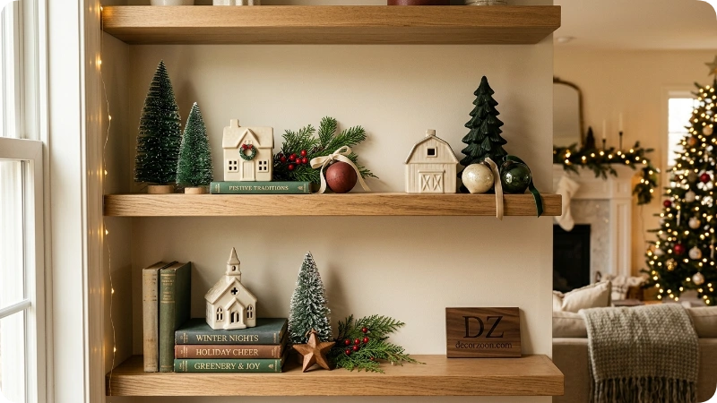 Style Shelves With Small Christmas Decorations