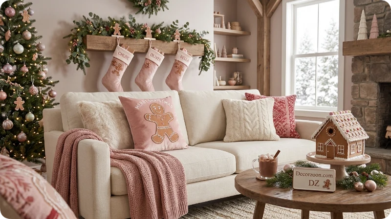 Use Pink Gingerbread Stockings and Soft Textiles