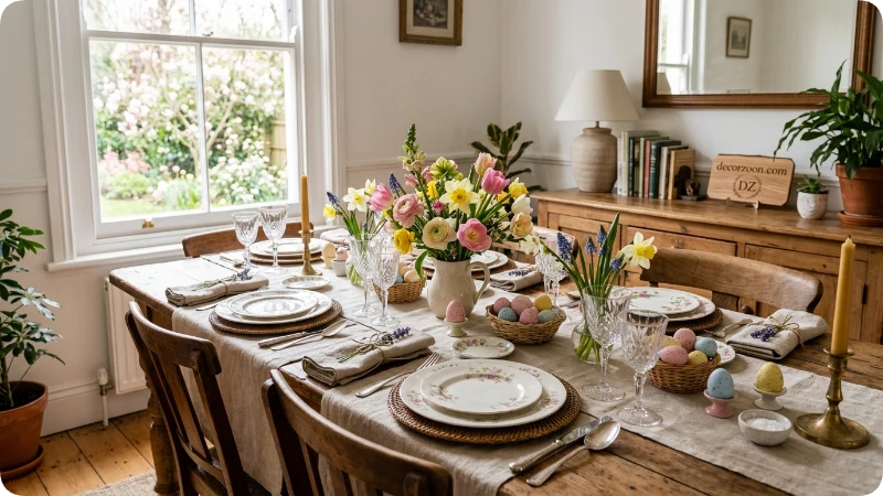 Use a Vintage-Inspired Mix of China and Spring Flowers